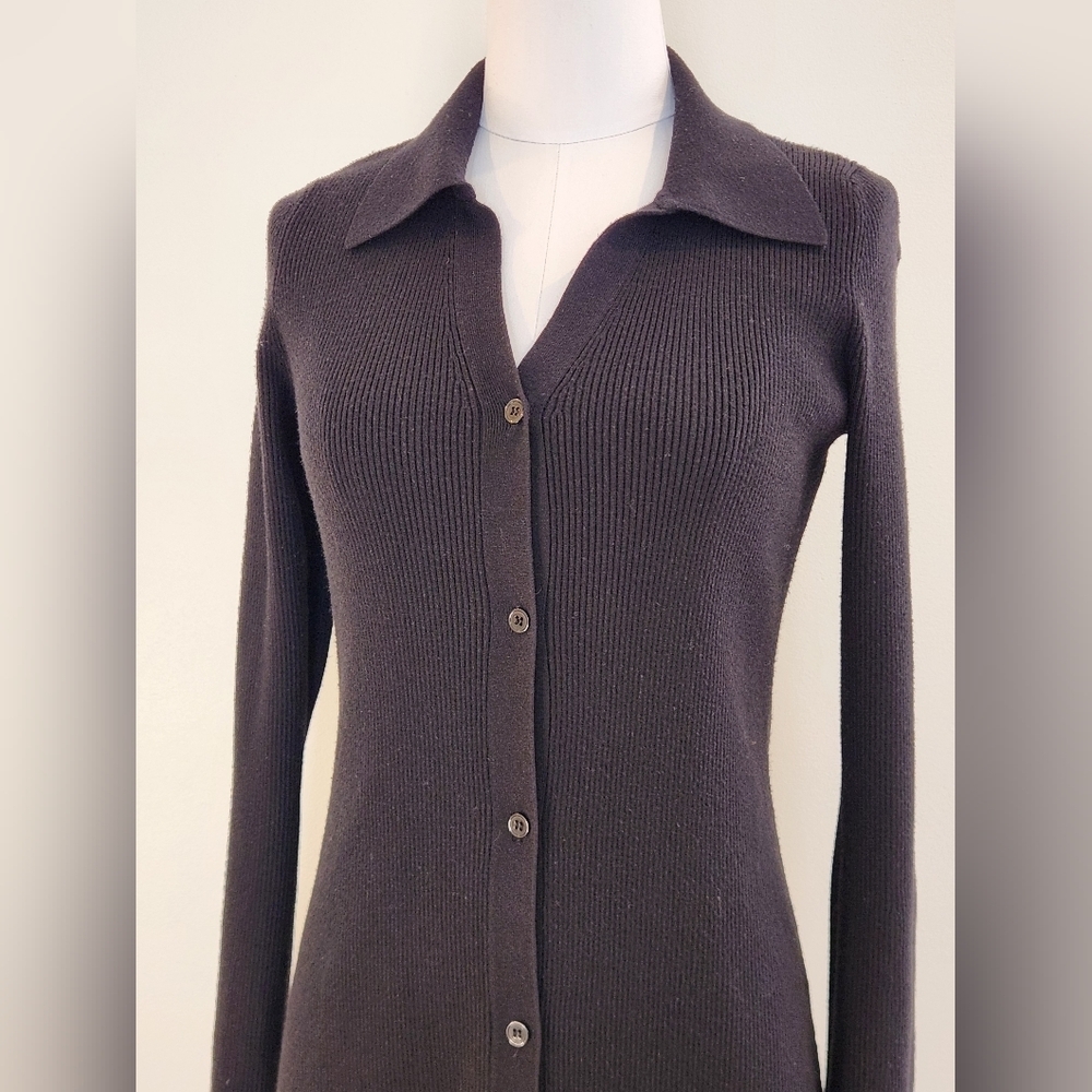 || MARLED || black sweater dress, or cardigan, sz medium, ribbed, button down - Picture 5 of 10